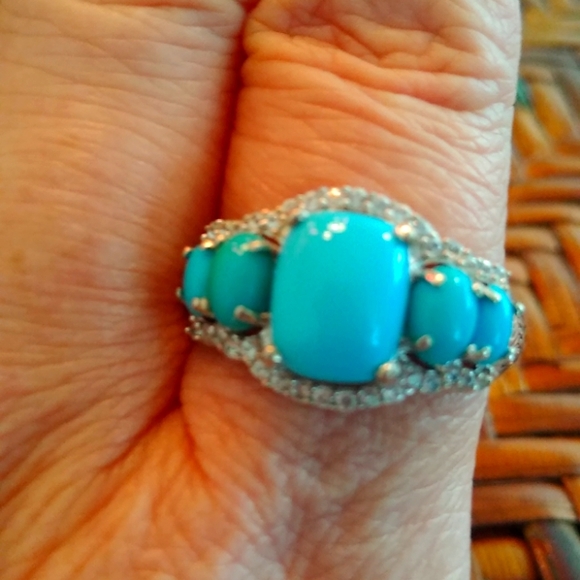 ARIZONA SLEEPING BEAUTY TURQUOISE, CAMBODIAN ZIRCON RING - Picture 2 of 8